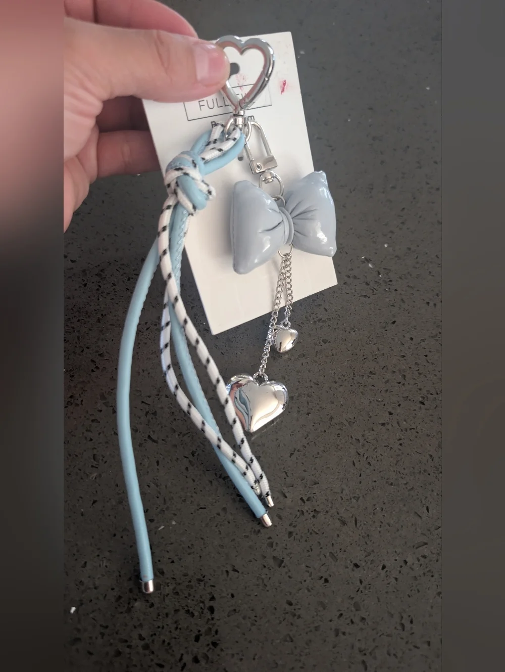 Full Tilt Light Blue Bow & Silver Heart Keychain Card Holder